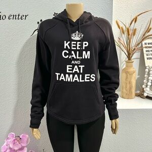 Black Graphic Hoodie Womens Hoodie Size M Keep Calm And Eat Tamales